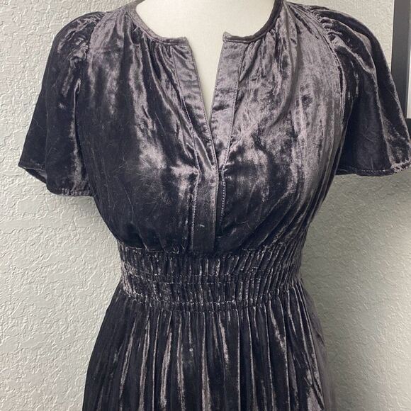 NWT Anthropologie Somerset Gray Tiered v neck velvet maxi dress XXS - Picture 7 of 14